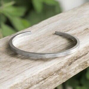 Brushed sterling silver square open cuff bangle bracelet.